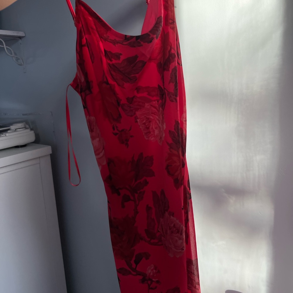 red slip dress with flowers